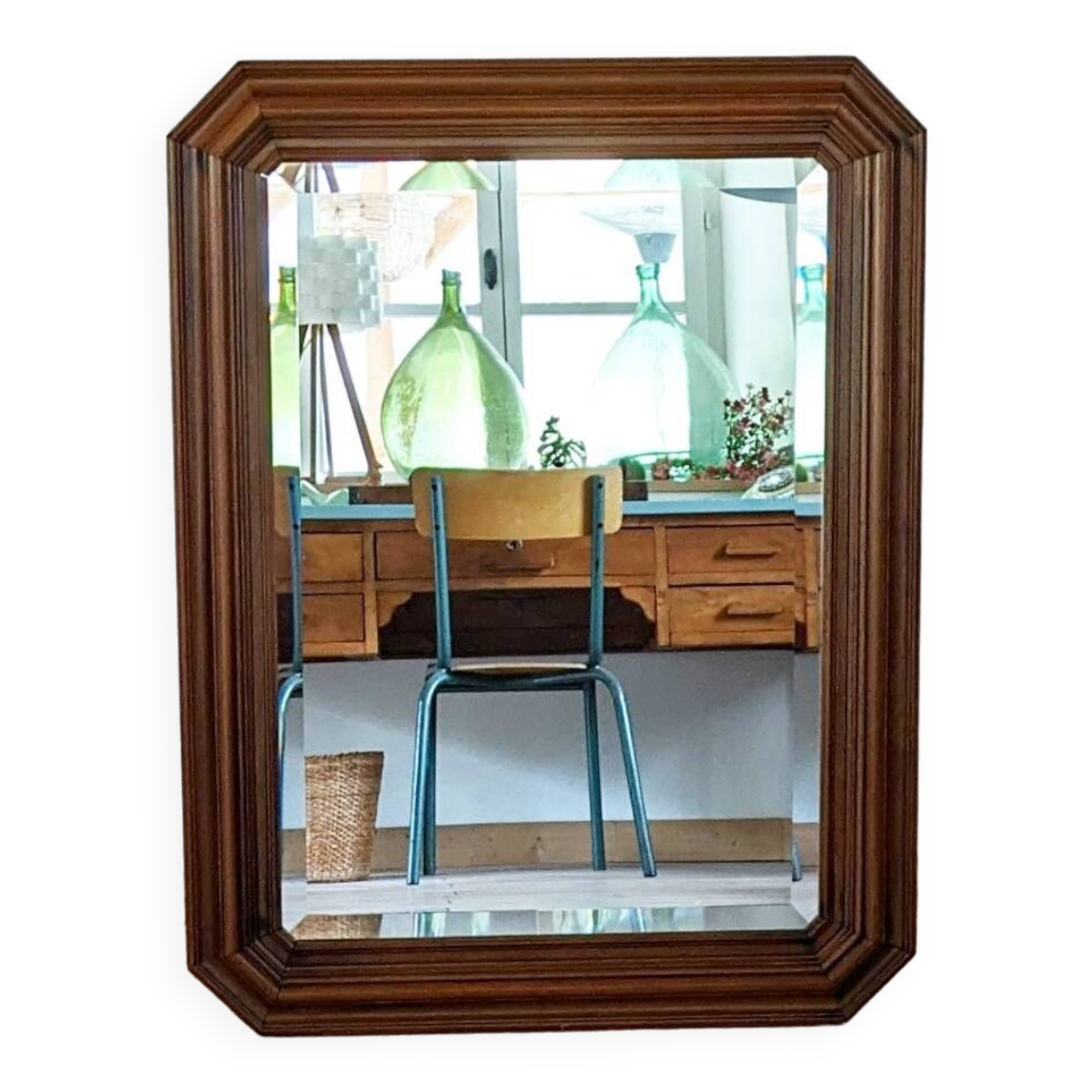 Miroir octogonal en bois.