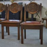 Ensemble de 6 chaises avec assises en cuir par Étienne Kohlmann 1960’s