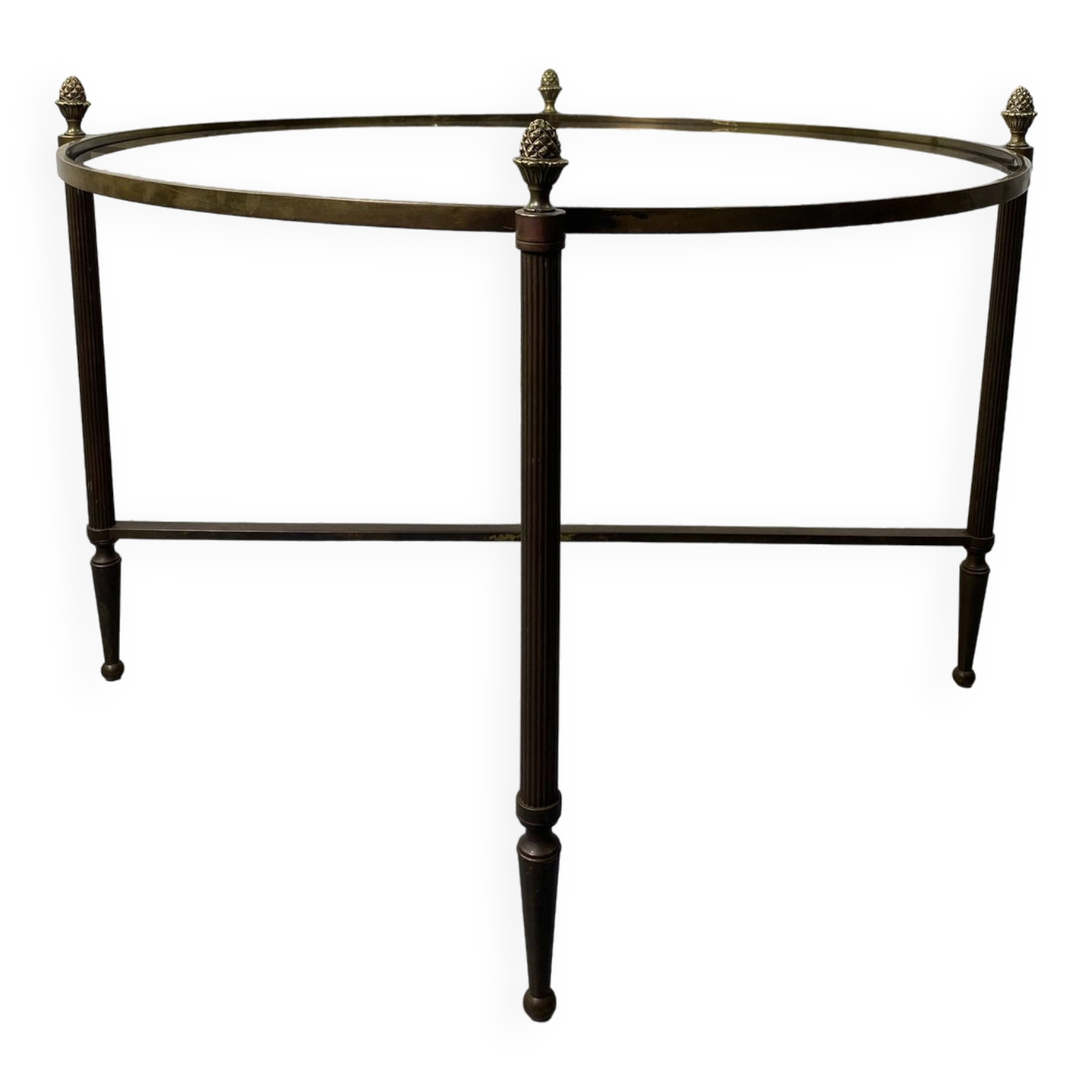 Round coffee table in brass and smoked glass