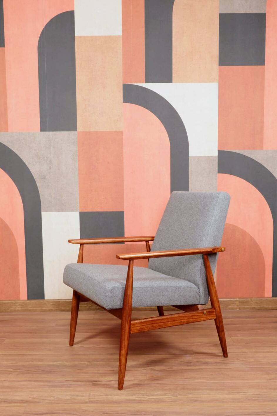 Lounge Chair Vintage Graphite Wool Fabric Mid Century Design, 1960