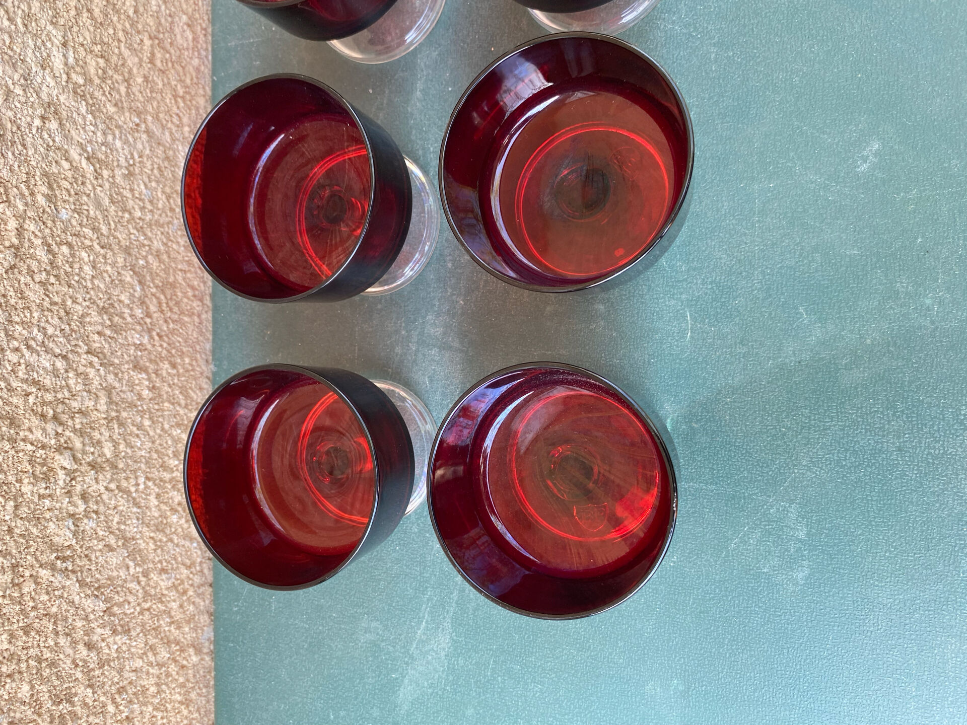 Set of 6 dessert bowls / vintage ruby red glass glasses