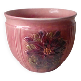 Sarreguemines faience slip pot planter with floral decoration late 19th century