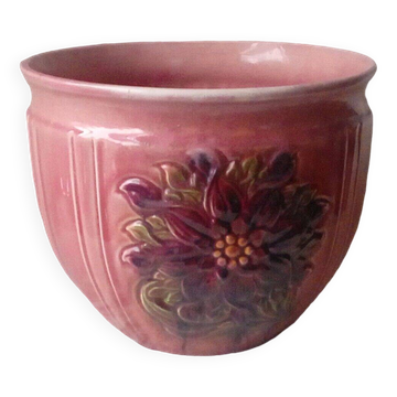Sarreguemines faience slip pot planter with floral decoration late 19th century