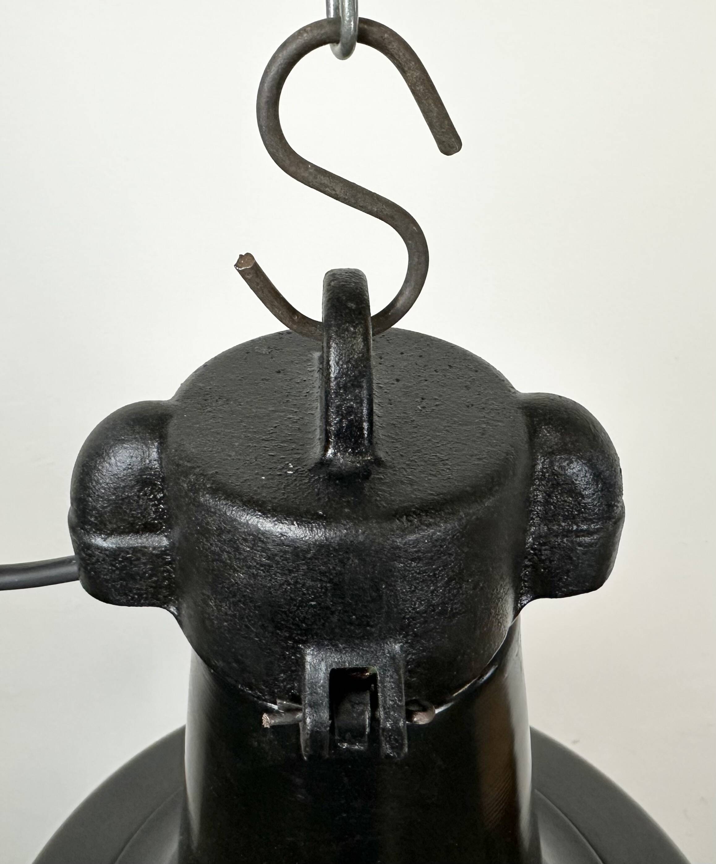 Industrial black pendant factory lamp with cast iron top, 1970s