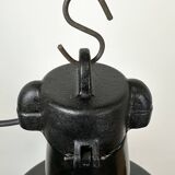 Industrial black pendant factory lamp with cast iron top, 1970s