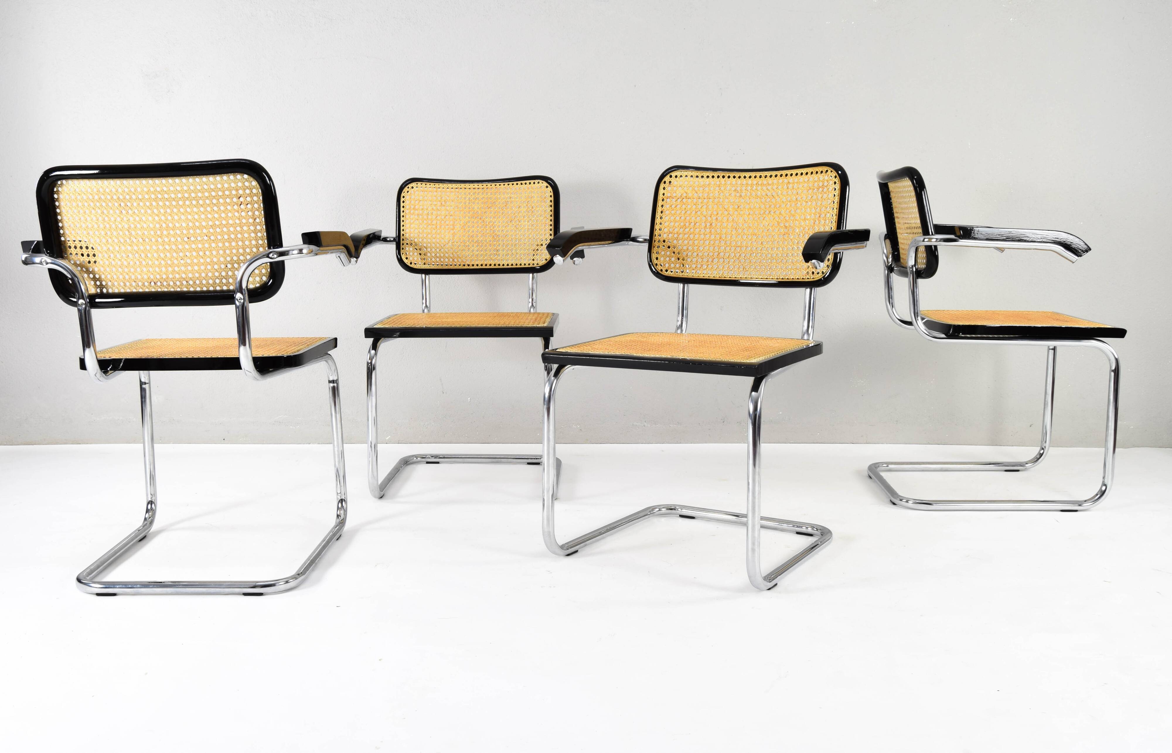 Set of Four Mid-Century Italian Modern Marcel Breuer B64 Cesca Chairs, 1970