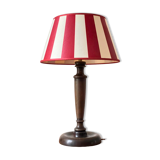 Wooden table lamp and striped lampshade
