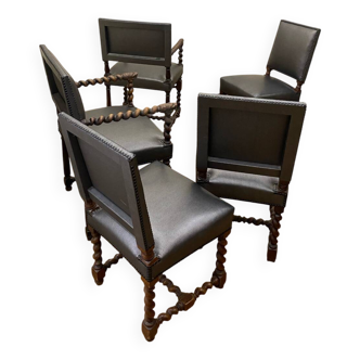 Ensemble de 2 fauteuils et 3 chaises époque Louis XIII