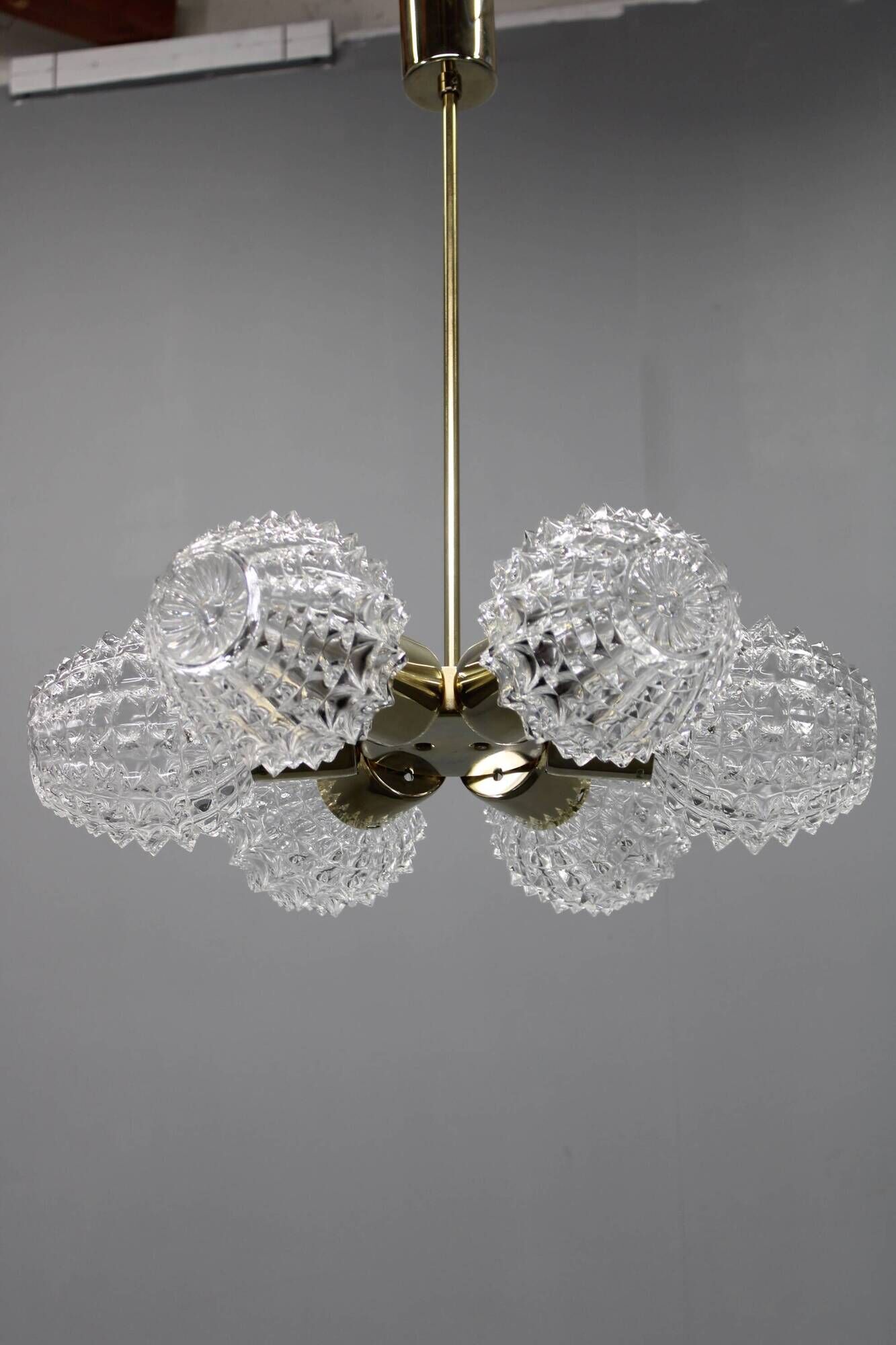 Mid-century Sputnik brass glass chandelier, 1970s Czechoslovakia