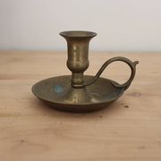 Antique patinated brass hand candlestick – Vintage rat of the cellar