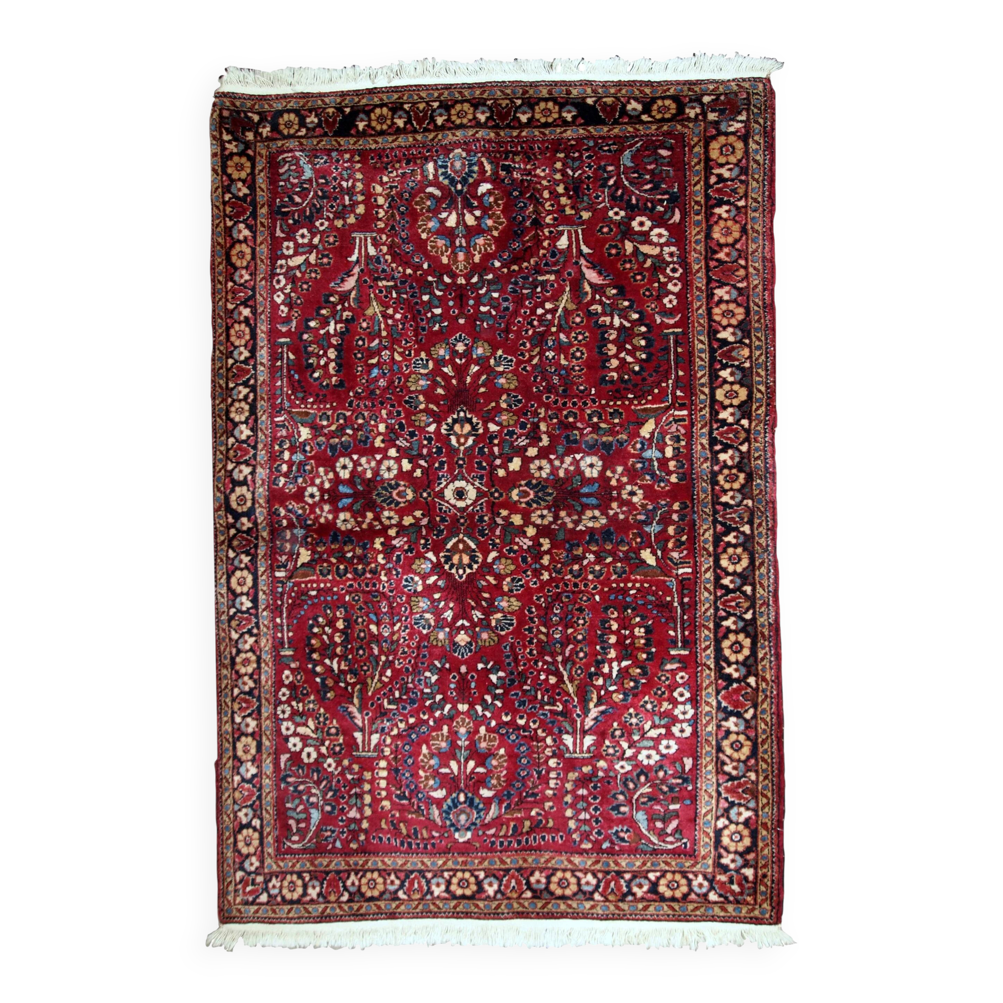 Handmade antique Persian Sarouk rug 97cm x 151cm 1920s