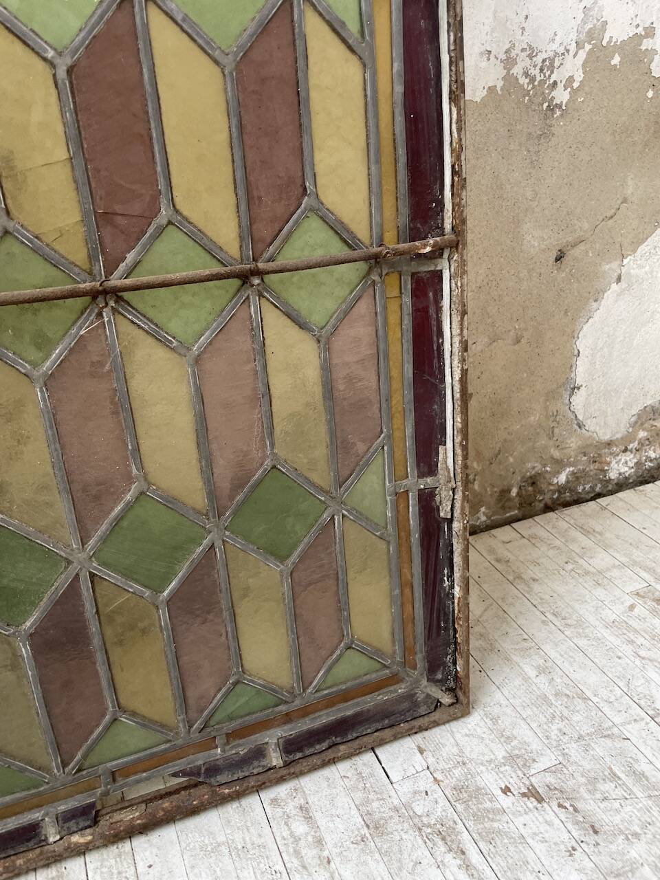 Old stained glass window in metal and glass 1900
