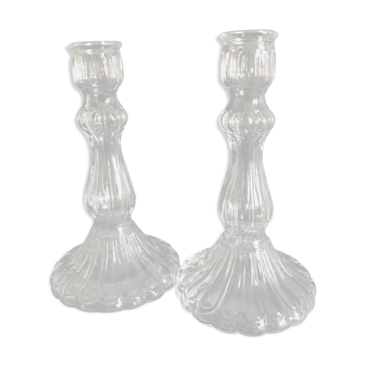 Glass candlesticks blown and pressed