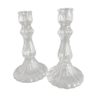 Glass candlesticks blown and pressed