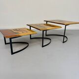 Table basse gigogne marqueterie géométrique design italien vintage