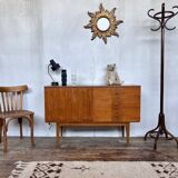 Enfilade bahut vintage hifi tv cabinet 50/60 Scandinavian style with marquetry