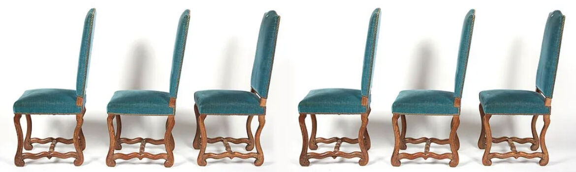 Set of 6 blue Louis XIII style chairs
