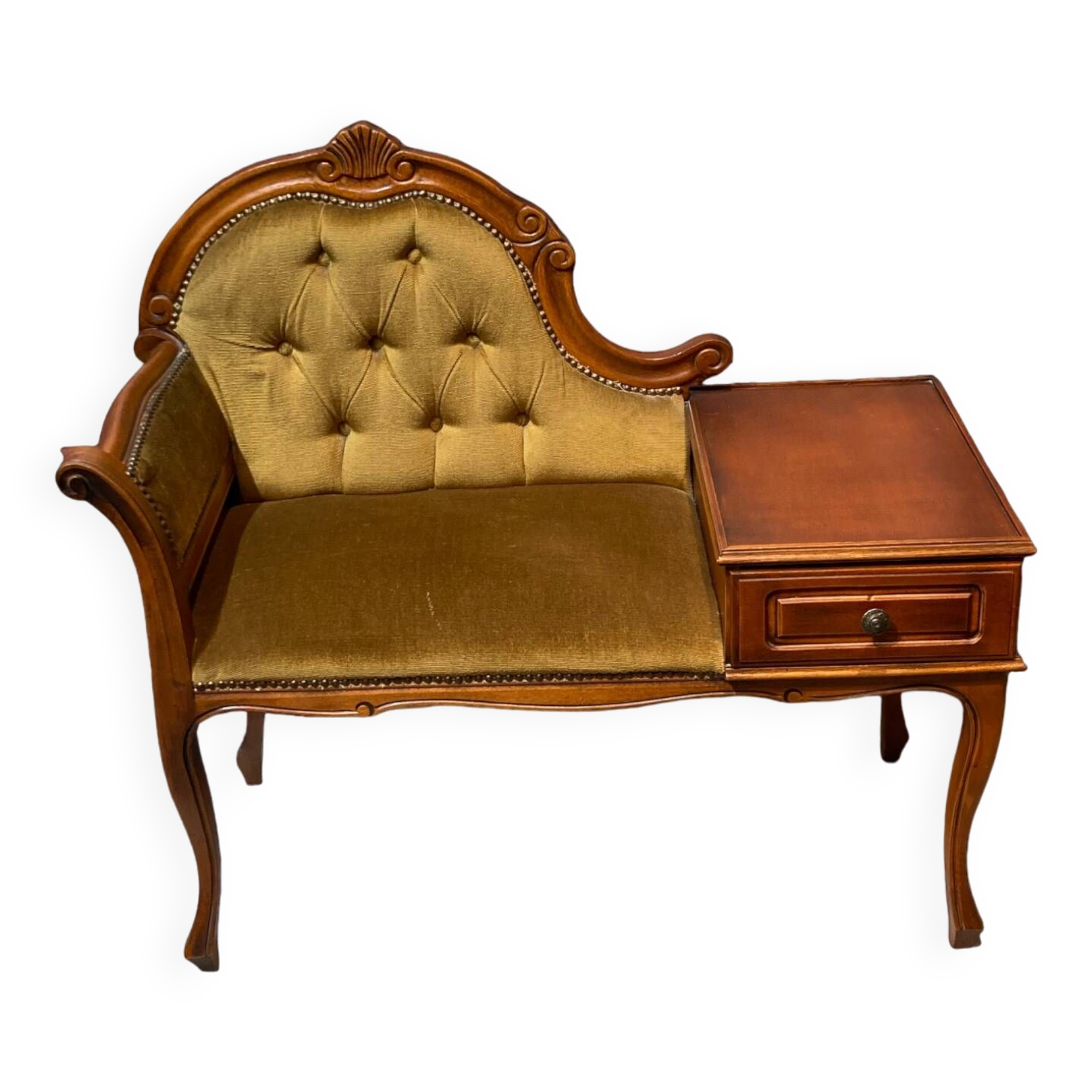 Telephone chair in wood and mustard fabric