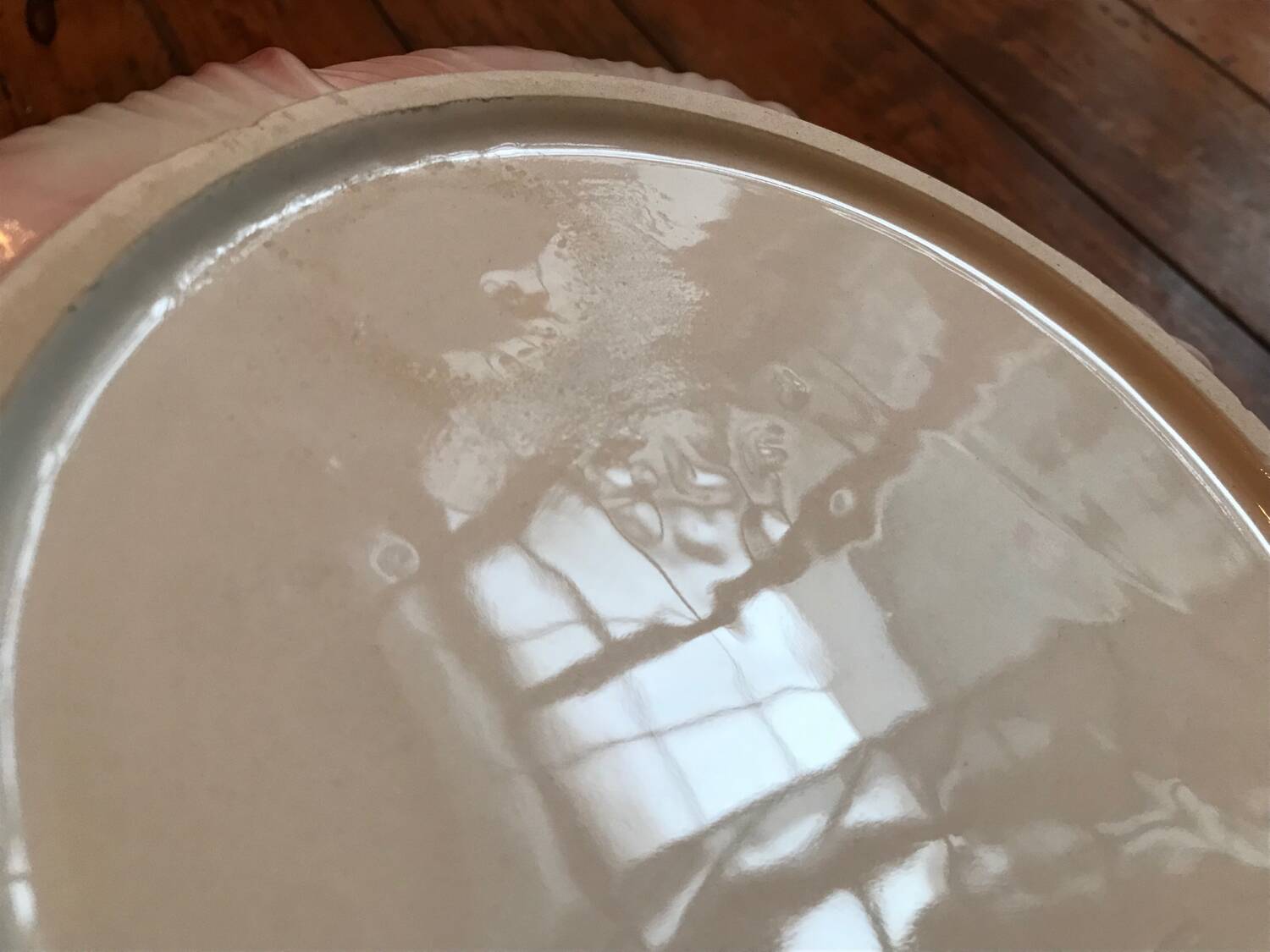 Old vintage pink and white hydrangea-shaped CLF cache pot