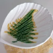 Vintage Portuguese Majolica Shell Dish with Fern Leaf