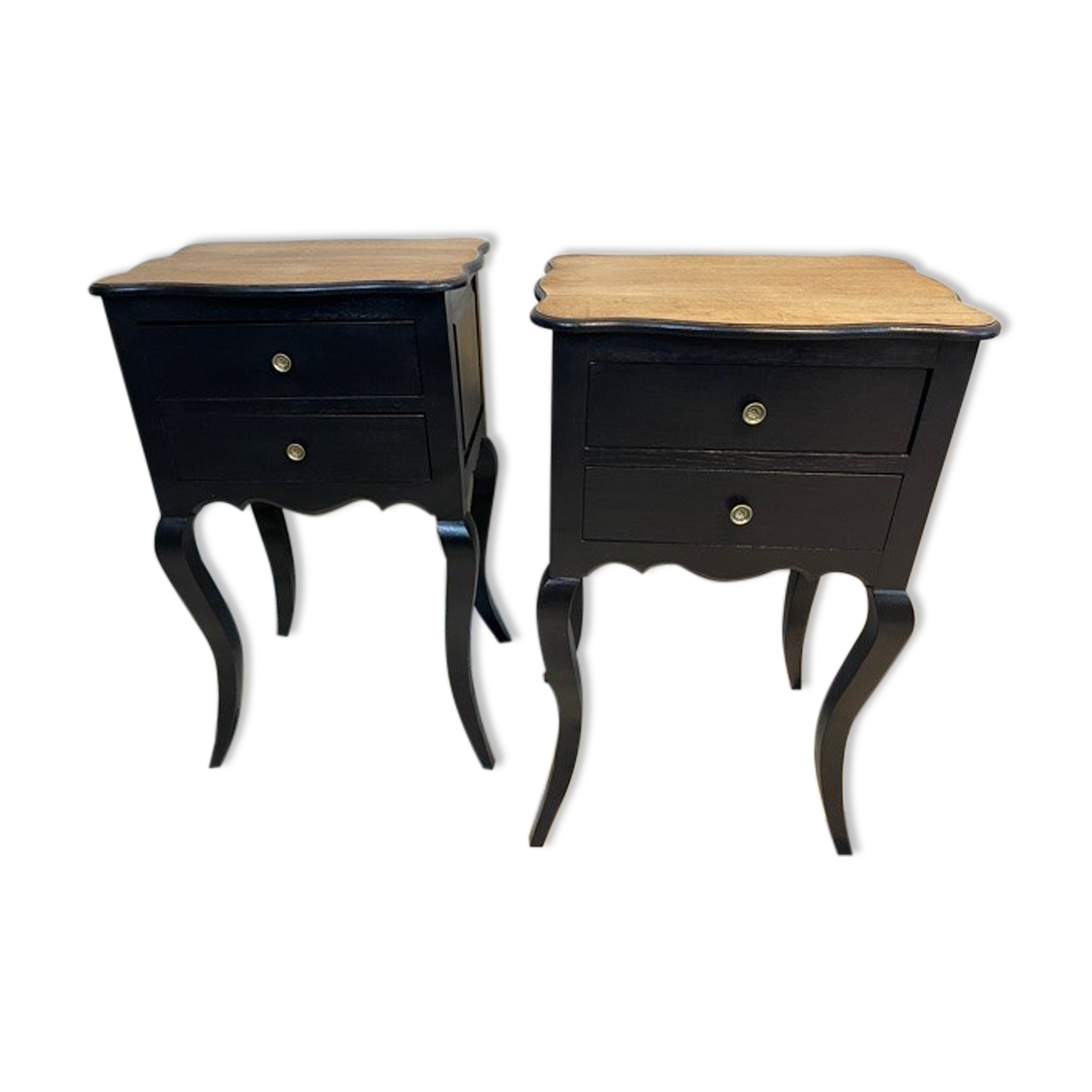 Pair of bedside tables Louis XV style patinated black