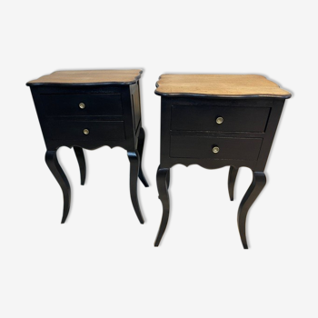 Pair of bedside tables Louis XV style patinated black