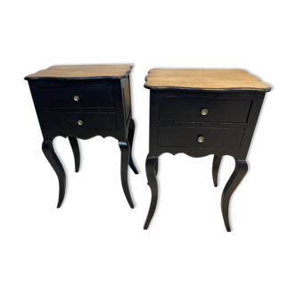 Pair of bedside tables Louis XV style patinated black
