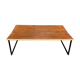 Table basse bois ciré, metal noir et moutarde