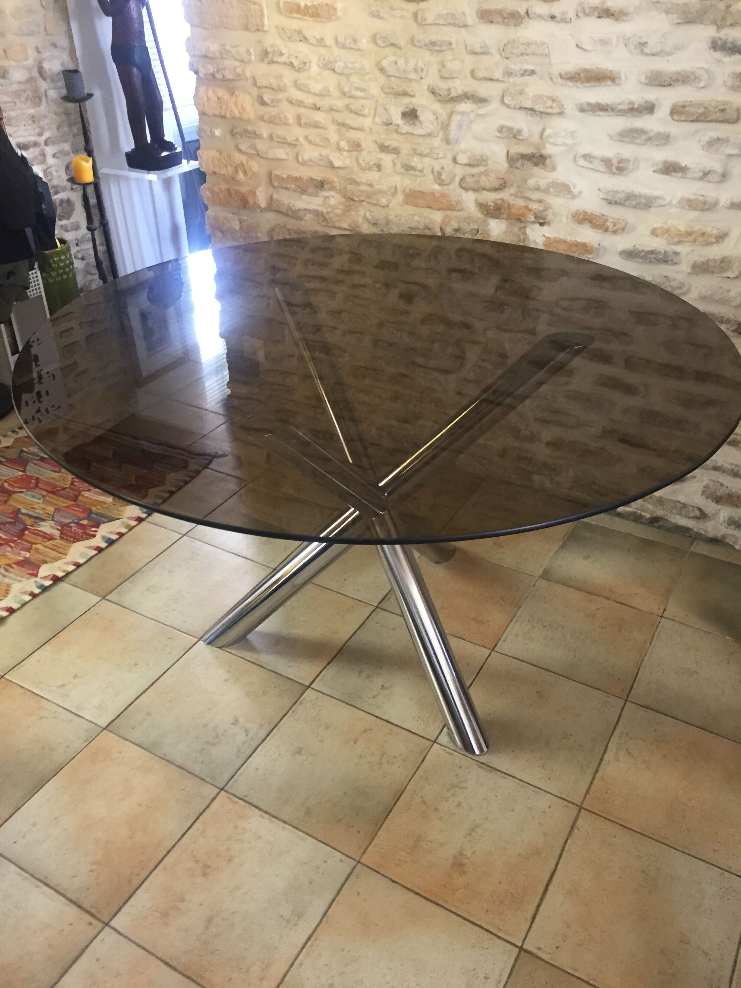 Vintage table roche bobois chrome and glass