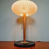 Large Scandinavian table lamp in white opaline glass and teak