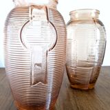 Pair of Art Deco pink moulded glass vases