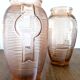 Pair of Art Deco pink moulded glass vases