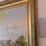 Framed oil on canvas from 1896 representing a village