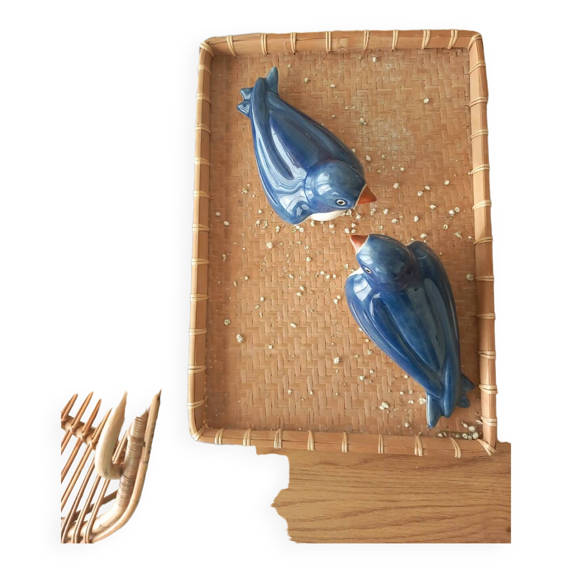 2 oiseaux bleu en Faïence émaillée