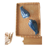 2 oiseaux bleu en Faïence émaillée