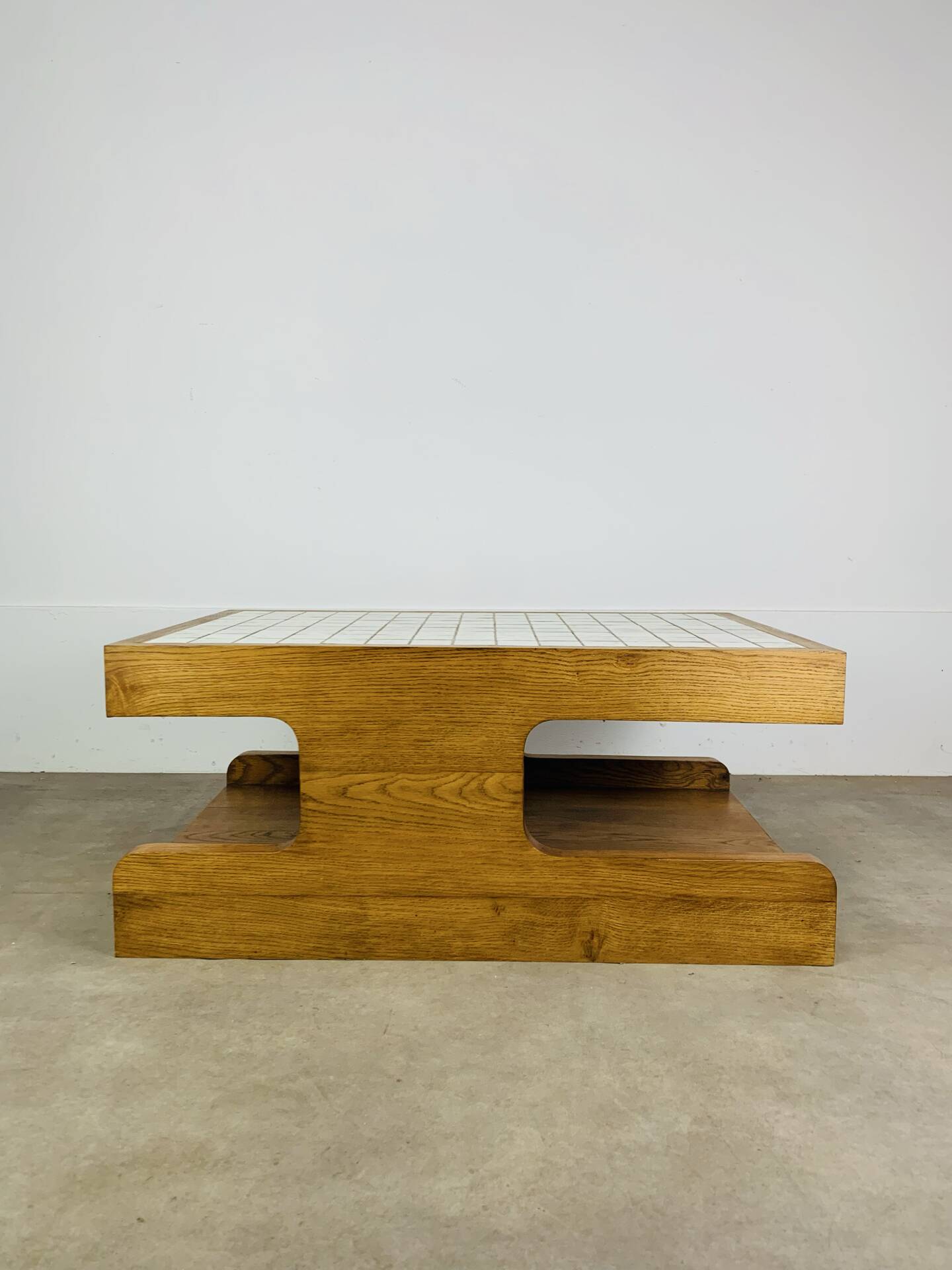 Brutalist coffee table made of solid wood from the 1970s.