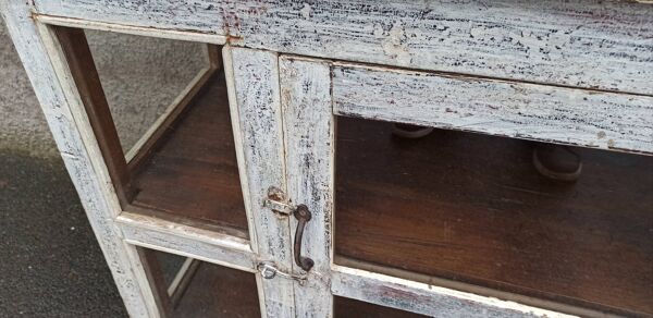 Petite vitrine ancienne en bois blanc