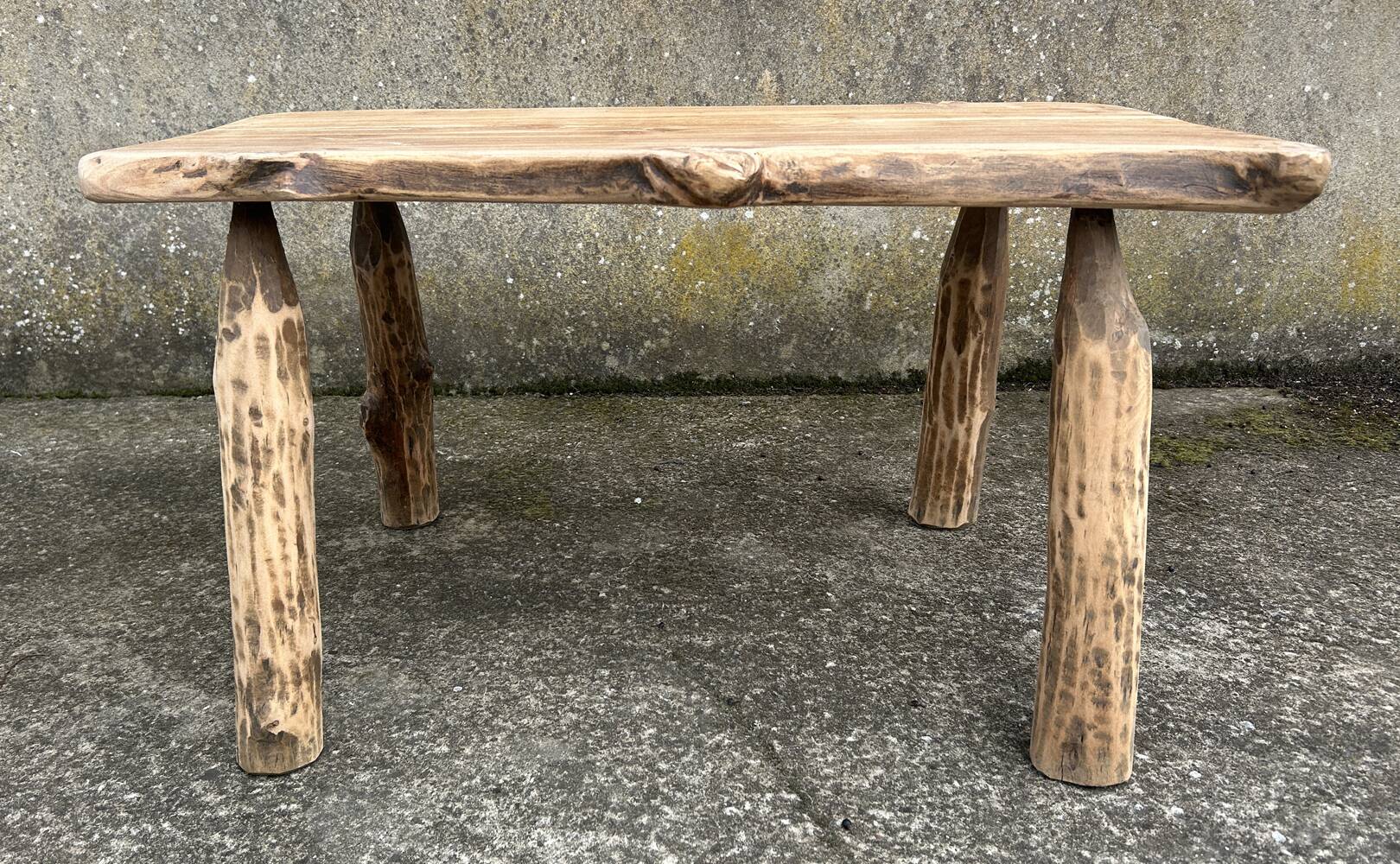 Brutalist coffee table, solid oak, tree trunk
