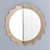 Postmodern sun shaped bronze wall mirror, italy