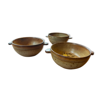 Set of 3 pyrite stoneware bowls signed