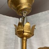 Vintage 1970s golden metal palm chandelier in the style of JANSEN.