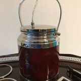 Service tray of silver metal, wood and fake tortoiseshells 1970