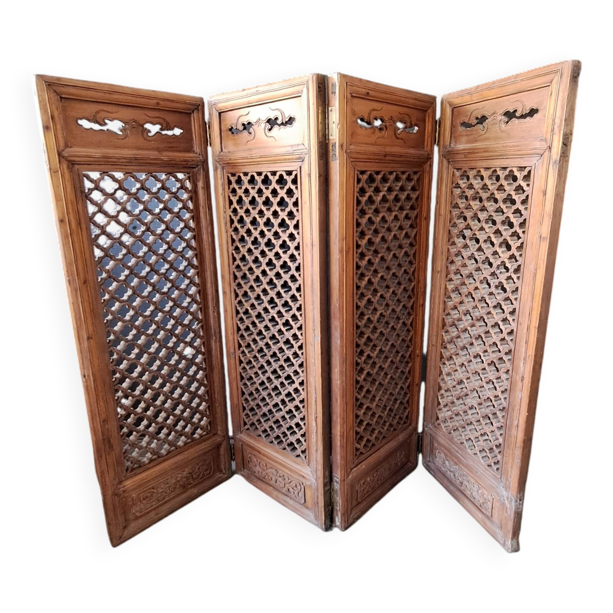 Antique Chinese Four-Panel Carved Wooden Screen