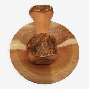 Nut cracker with natural varnished wood pestle