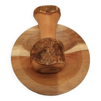 Nut cracker with natural varnished wood pestle