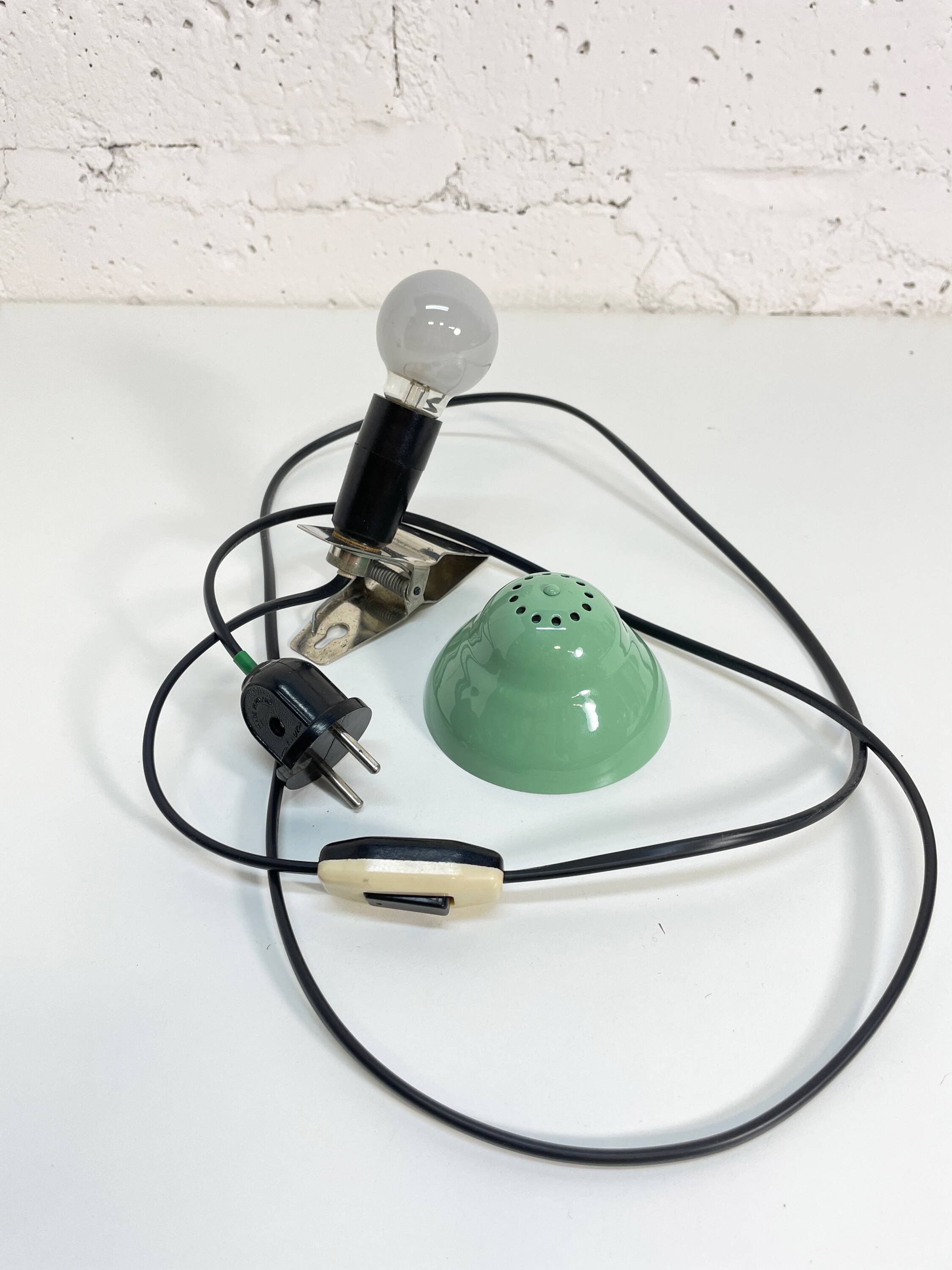 Vintage, green mushroom clip lamp, 1960s