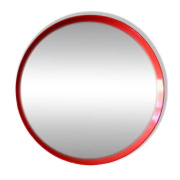 Miroir rond Pop Art années 60-70 plastique rouge vif