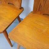 Set of 4 vintage brutalist wooden chairs from the 60s