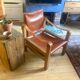 Safari armchair in wood and leather - 1950s style