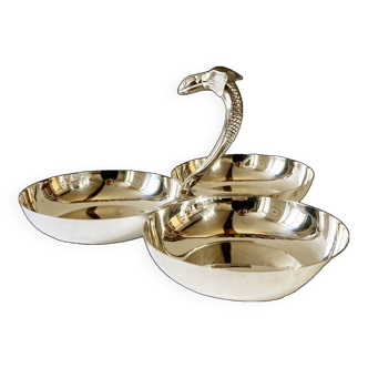 Aperitif server in silver metal, fish handle, 1950s